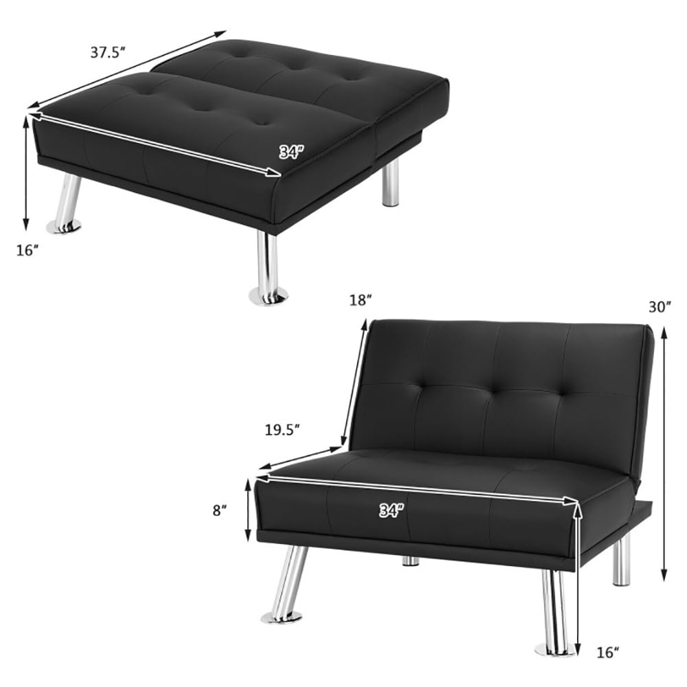 Finihen Folding PU Leather Sofa Couch, Leather Couch, Folding PU Leather Single Sofa with Metal Legs and Adjustable Backrest, for Living Room, Bedroom, Black Finihen Folding PU Leather Sofa Couch, Leather Couch, Folding PU Leather Single Sofa with Metal Legs and Adjustable Backrest, for Living Room, Bedroom, Black