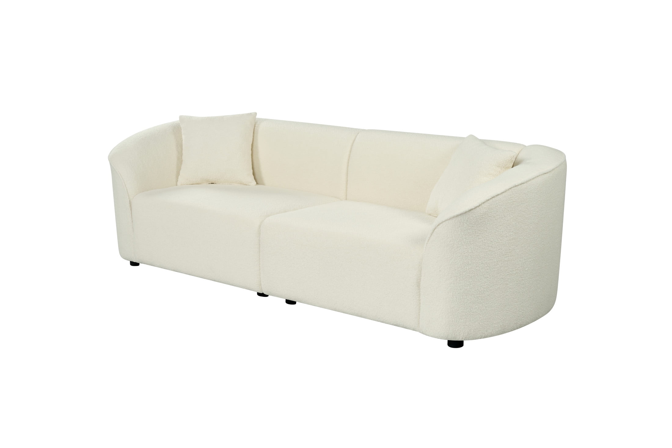 GDF Studio 87.5" Modern 3 Seater Boucle Fabric Curved Sofa Couch with 2 Pillows, Beige