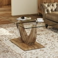 thumbnail image 4 of 43" Dining Table, Modern Minimalist Transparent Glass Coffee Table with Wood Legs and Stainless Steel Columns, Multi-Function Kitchen Table for Dining Room, Kitchen, Living Room, Office, Wood, 4 of 9