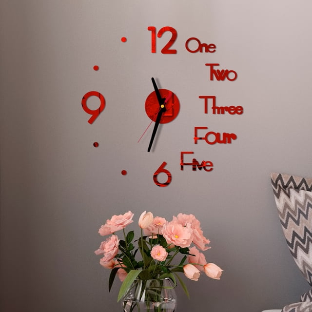 Agiferg DIY Wall Clock 3D Mirror Surface Sticker Home Office Decor Clock