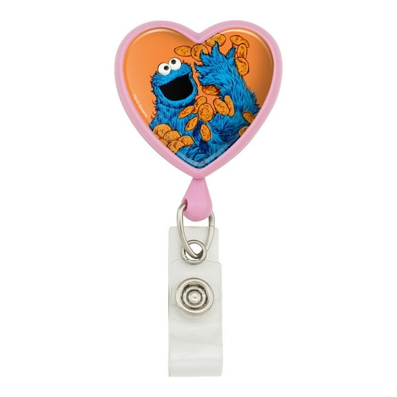 Sesame Street Vintage Cookie Monster Heart Lanyard Retractable Reel Badge ID Card Holder