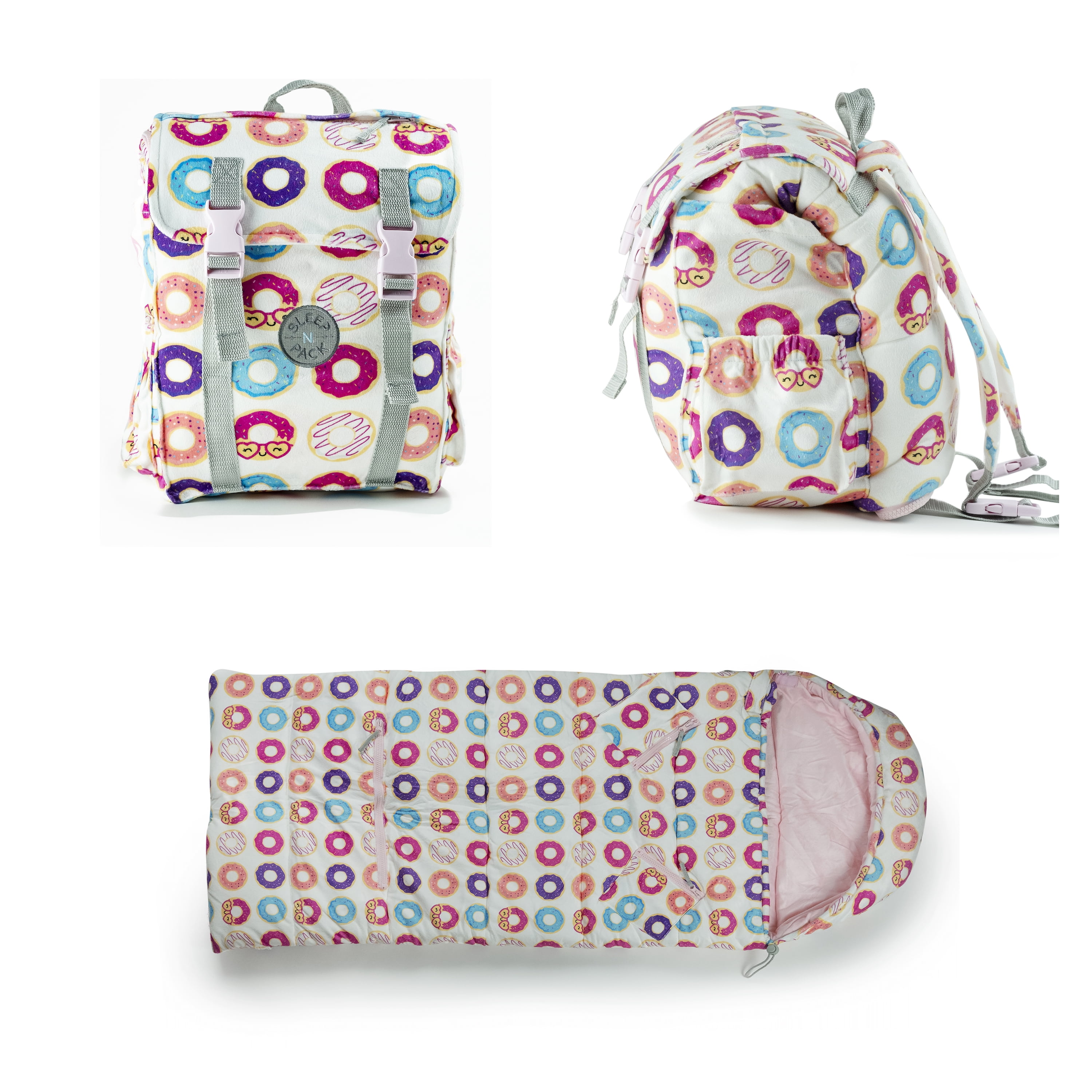 Mimish Sleep-N-Pack, 50 F Packable Kid's Bag & Backpack, Donuts Print - Walmart.com