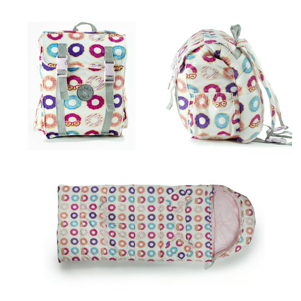 Mimish Sleep-N-Pack, 50 F Packable Kid's Sleeping Bag & Backpack, Donuts  Print - Walmart.com