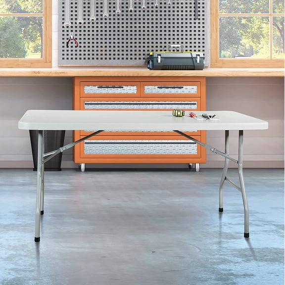 Resin Multipurpose Rectangle Folding Table for Indoor or Outdoor Use, 5 Feet Light Gray