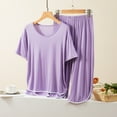 thumbnail image 2 of successthop Summer Pajamas for Women Purple Lightweight Solid Short Sleeve T-Shirt 2 Piece Capri Loungewear L, 2 of 3