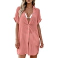 thumbnail image 6 of TGSLY Swim Cover Up for Women Lightweight Collared Button Down Short Sleeve Shirts Loose Dressy Casual Solid Color Summer Tunic Tops with Pockets L, 6 of 8
