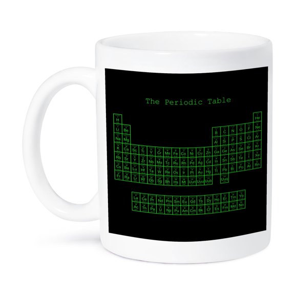 3dRose, Neon Green on Black Periodic Table - Retro Computer Programmer style - Science Chemistry Physics, 11oz Mug