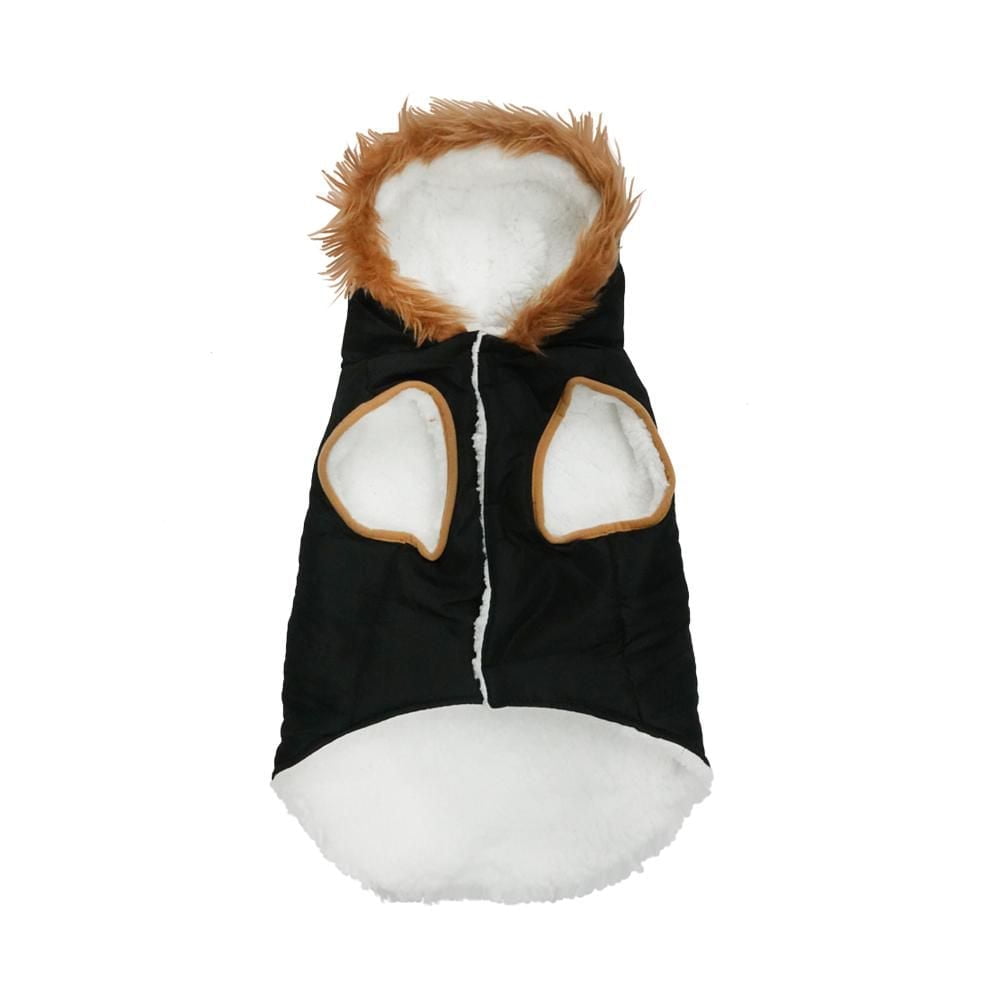 Holiday Time Dog Clothes: Hooded Jacket for Fall & Winter, Black with Faux Toggles, Size XS-XL