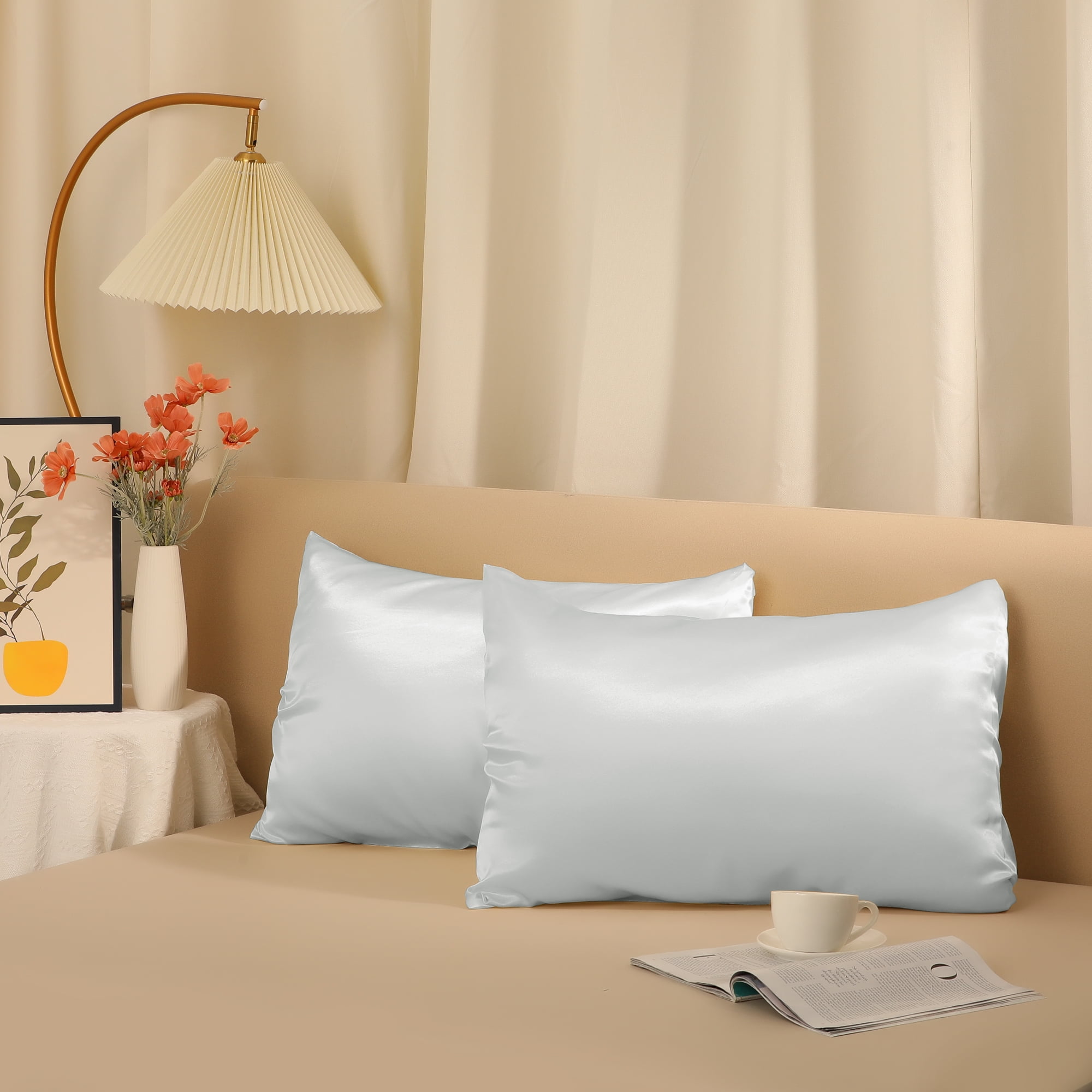 Unique Bargains Soft and Durable Envelope Closure Satin Pillowcase (2 Count) Gray Standard