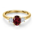 thumbnail image 3 of Gem Stone King 18K Yellow Gold Plated Silver Red Rhodolite Garnet and White Moissanite Engagement Ring for Women | 1.22 Cttw | Oval 7X5MM | Gemstone January Birthstone | Size 7, 3 of 7