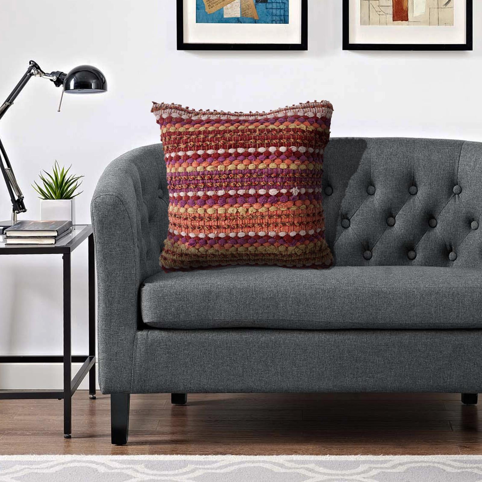 LR Home Drew 18" x 18" Beige/Brown Striped Cotton Blend Adult Decorative Throw Pillow