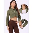 thumbnail image 2 of DARING DIVA Women's Denim Jacket Collared Long Sleeve Crop Jean Jackets XS Dark Green, 2 of 6