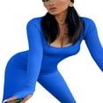 thumbnail image 3 of Women Ribbed Knit Yoga Jumpsuits Square Neck Long Sleeve Bodycon Rompers One-Piece Workout Sports Outfits, 3 of 6