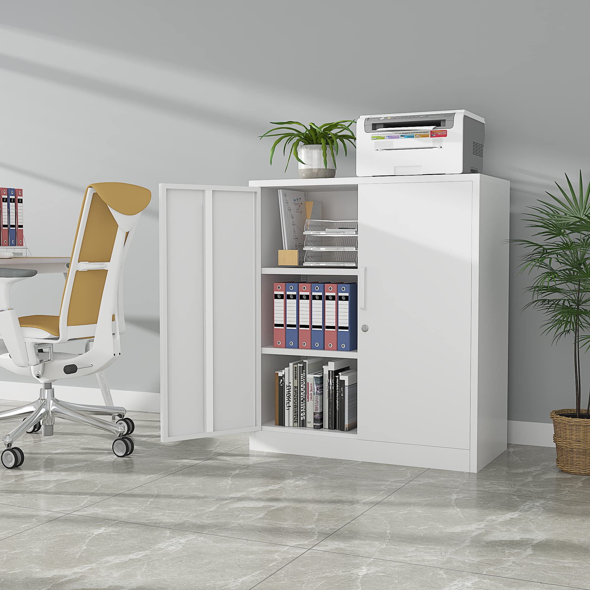 Fesbos Metal Storage Cabinet with 2 Doors, Lockable Steel Storage Cabinet with 2 Doors and Adjustable Shelves, Steel Lockable File Cabinet, Locking Tool Cabinets for Office,Home,Garage