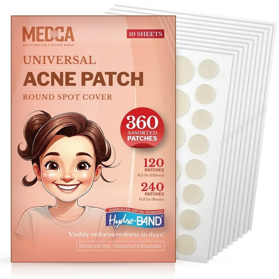 MEDca Universal Acne Patches | 2 Sizes | Hydrocolloid Bandages | 360 Pcs