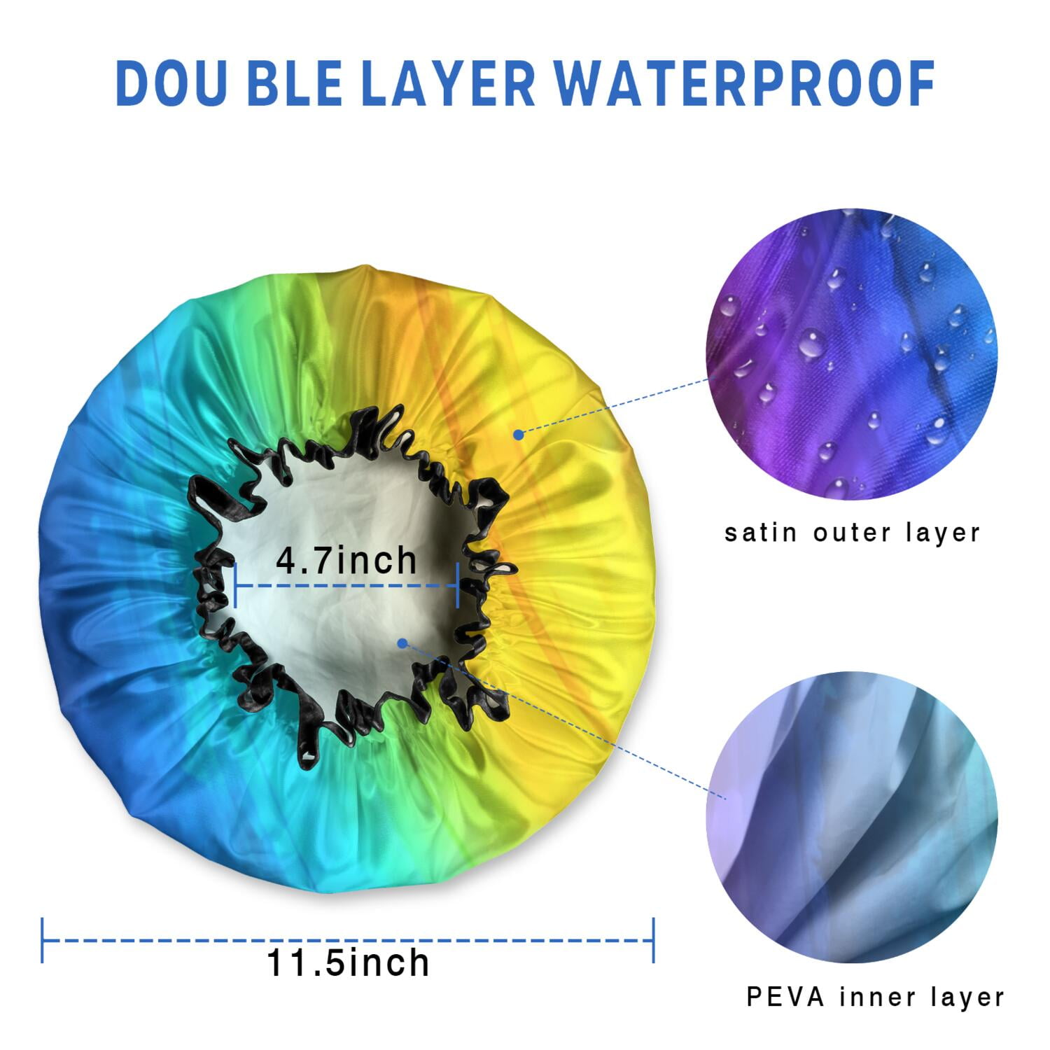 Shower Caps,Colorful Tie Dye Pattern Waterproof Shower Cap for Women 4 Pieces,Double Reusable Hair Cover for Shower PEVA Elastic Stretch Hem