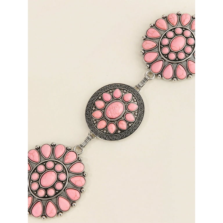 Rhinestone Concho Belt Gold Metal Western Pink Chain Waist Jewelry for Women Xiokyo Bling Rhinestone Concho Belt Heavy Metal Western  main image 4
