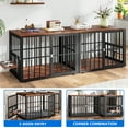 thumbnail image 4 of Dextrus 77.6" 4-in-1 Large Double Dog Crate Furniture,Heavy-Duty Brown Wooden Dog Kennel with 360° Swivel Bowls,Dog Crate Furniture TV Stand for 2 Medium/Large Dogs,Brown, 4 of 6