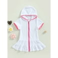 TFFR Little Girls Beach Cover Up Bathrobe Dress Hooded Zipper Bath Wrap