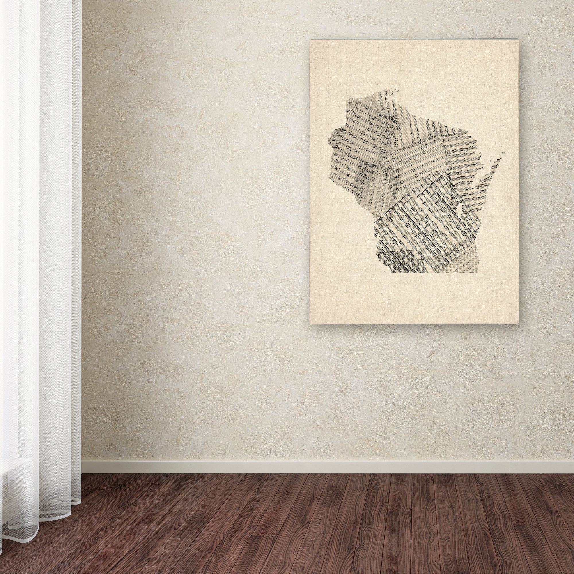 Trademark Fine Art "Old Sheet Music Map of Wisconsin" Canvas Art by Michael Tompsett