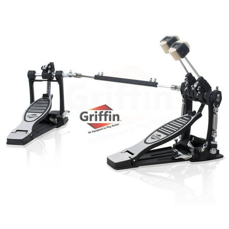Double Kick Drum Pedal for Bass Drum by Griffin Twin Set Foot Pedal Quad Sided Beater Heads Dual Pedal Double Chain Drive Percussion Hardware Impressive Response for Metal and Rock (Best Kick Drum Pedal)