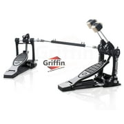 Double Kick Drum Pedal for Bass Drum by Griffin Twin Set Foot Pedal Quad Sided Beater Heads Dual Pedal Two Chain Drive Percussion Hardware Impressive Response for Metal & Rock Drummers
