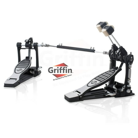 Double Kick Drum Pedal for Bass Drum by Griffin Twin Set Foot Pedal Quad Sided Beater Heads Dual Pedal Double Chain Drive Percussion Hardware Impressive Response for Metal and Rock Drummers