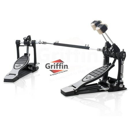 Double Kick Drum Pedal for Bass Drum by Griffin Twin Set Foot Pedal Quad Sided Beater Heads Dual Pedal Double Chain Drive Percussion Hardware Impressive Response for Metal and Rock (Best Kick Pedal For Electronic Drums)