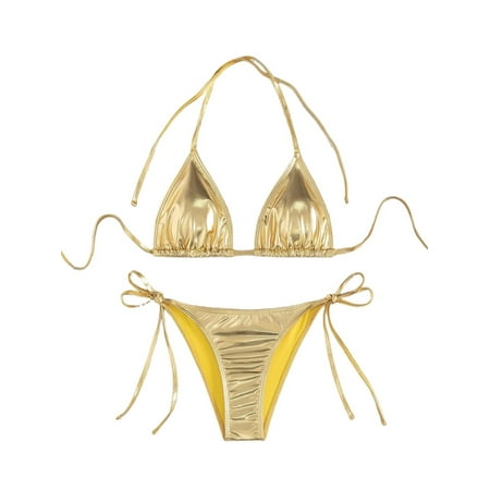 Womens Tie Back Bra And Tie Side Thong Bikini Bottom  Bathing Suits Swimsuits For Women