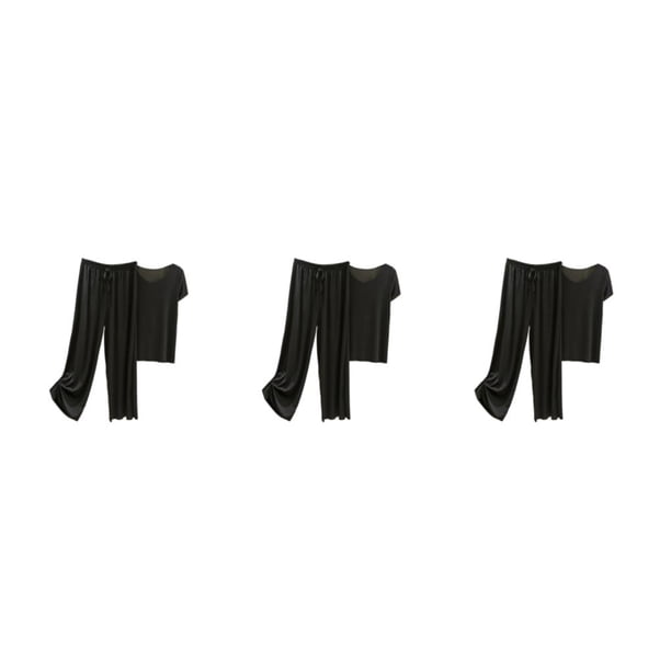 Conjunto de pijama de satén de seda helada Sonducket para mujer camiseta cómoda de manga corta con cuello en V pantalones sueltos verano