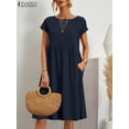 thumbnail image 1 of ZANZEA Fashion Work OL Vestidos Women Linen Casual Dress O-Neck Short Sleeve Cotton Sundress Summer Female Elegant Solid RobeS Gao Jinjia LED, 1 of 2