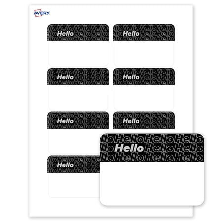 Avery Name Tags, 2-1/3" x 3-3/8", Matte White, Silver & Black Hello