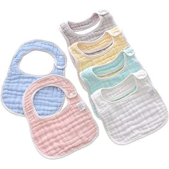 6 Pack Muslin Baby Bibs Drool Teething Bibs Lap-shoulder Cloths Bibs 8-Layer Organic Cotton for Unisex Boys Girls Adjustable