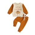 thumbnail image 1 of Conjunto de 2 piezas para bebé niño pequeño, sudadera, jersey y pantalones con estampado de pavo y gobble, ropa de Acción de Gracias, 1 of 6