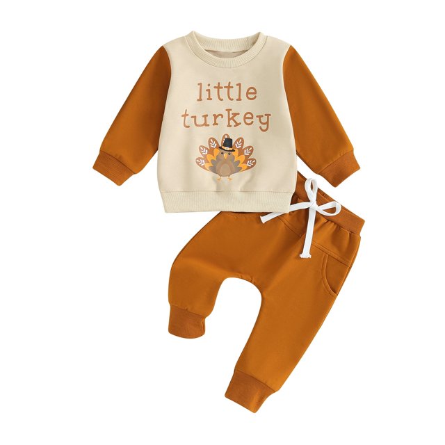 Conjunto de 2 piezas para bebé niño pequeño, sudadera, jersey y pantalones con estampado de pavo y gobble, ropa de Acción de Gracias