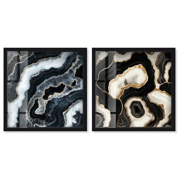 Gilded Glam Geode Pair Set Shadowbox Boho Wall Decor by Art Remedy, Black Frame, 12 x 12