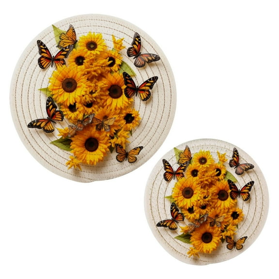 Butterflies in Sunflowers Pot Holders Set Trivets Hot Pads Cotton Mats for Cooking