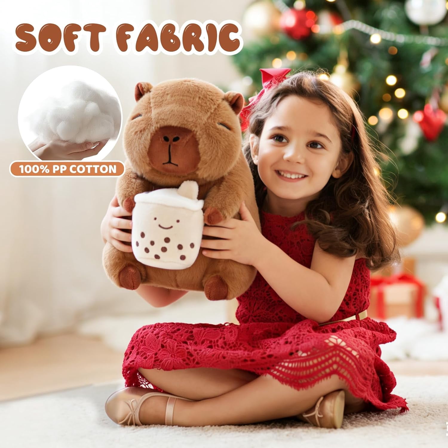 Cute Capybara Plush with Boba - 13-inch Kawaii Capybara Stuffed Animal Pillow Soft Stuffed Plush Toy - Capybara Party Decoration, Kawaii Hugging Gifts for Kids