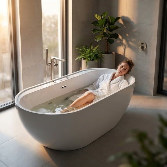 66.9" x 31.5" Whirlpool and Air Bubble Combination Tub with 6 Massage Jets & 8 Air Jets, Adjustable Speed Blower, White Acrylic Soaking Bathtub, UL & UPC Certified