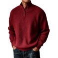 thumbnail image 2 of Men's Knit Shirts Long Sleeve Button Up Pullover Sweater Textured Casual Collared Tops Red 3XL, 2 of 4