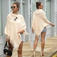 thumbnail image 4 of JUNTEX Women Knitted Pullover Sweater Top Half Opened Collar Buttons Warm Shawl Wrap Fringe Tassels Hem Solid Color Poncho Cape Cloak, 4 of 19