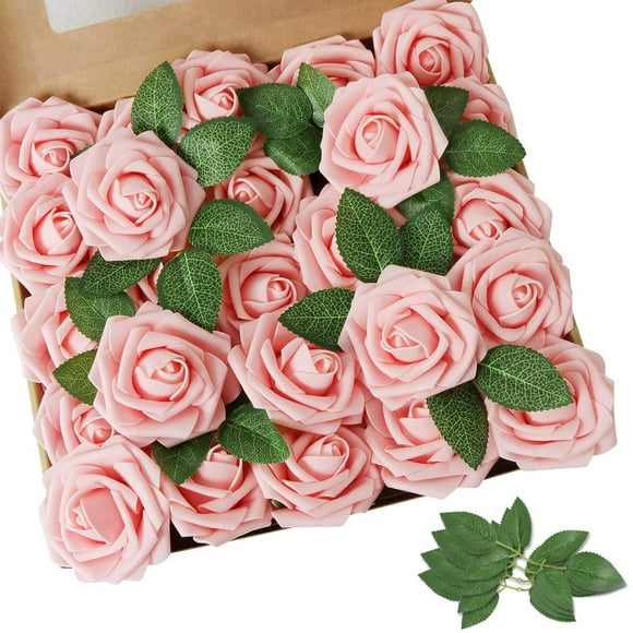 AmyHomie Pack of 50 Real Looking Artificial Roses wStem for DIY Wedding Bouquets centerpieces Arrangements Party Baby Shower Home Decorations, Pink, 50 count