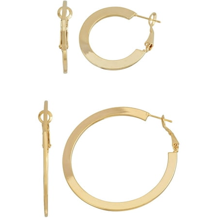 X & O Gold-Tone Shiny Flat Hoop Earring Set, Sizes 30mm/50mm, 2 Pairs