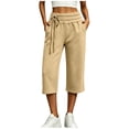 thumbnail image 2 of Capri Pants for Women Solid Color Loose Wide Leg Jogger Pants Elastic Double Drawstring Waist Button Cuff Thick Warm Fleece Stretch Breathable Casual Street Daily Walking Shopping Outdoor, 2 of 7