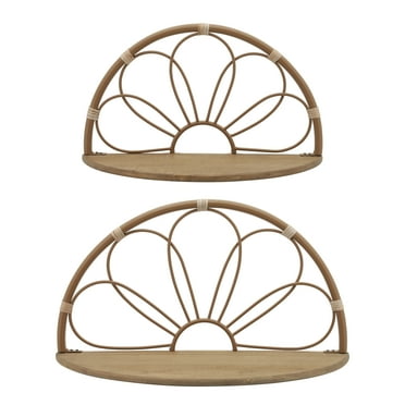 Sagebrook Home Metal, Set of 2 11/13" Arched Flower Wall Shelves, brown