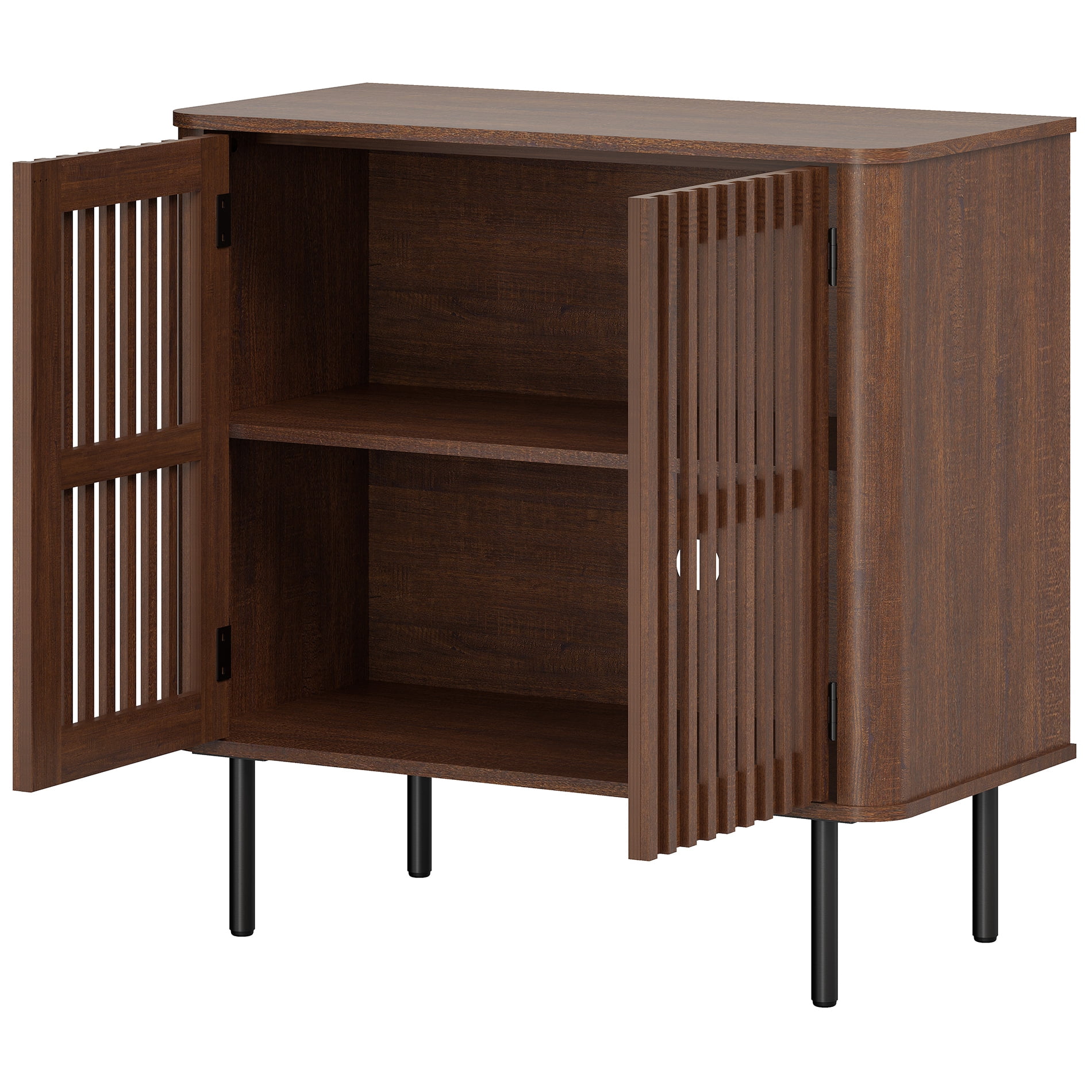 31.5" Mid Century Modern Sideboard Buffet Cabinet with Storage, Fluted Sideboard Cabinet with Adjustable Shelf,Walnut