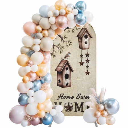 Bird Houses Arch Backdrop Cover 4 FT Vintage Sparrows Home Sweet Branch Star Stretchy Elastic Arch Stand Covers Spandex Arched Background Birthday Wedding Party Decoration (No Stand)