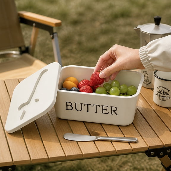 BPA-Free Butter Dish with Lid, Covered Butter Keeper with Stainless Steel Spreader, Hygienic Storage Container for Refrigerator, Countertop and Dining Table