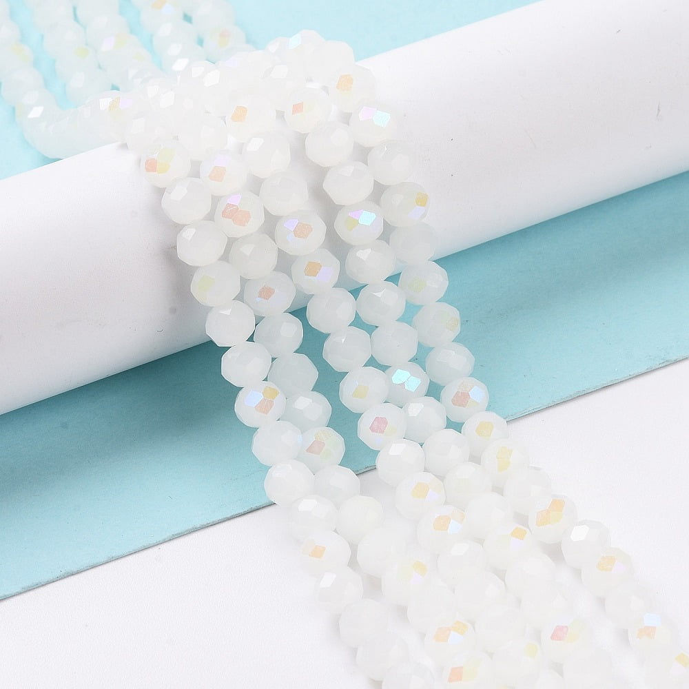 10 Strand Electroplate Glass Beads Strands Imitation Jade Beads Half Plated Rainbow Plated Faceted Rondelle White 10x8mm Hole: 1mm 63~65pcs/strand 19.2~20 inch(48~50cm)