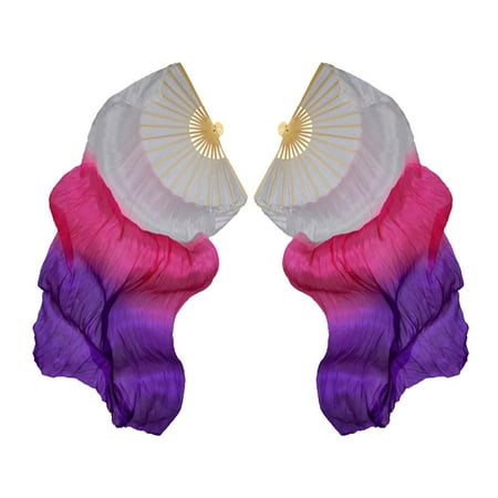 

made Belly Dance Fan Dancing Long white and Rosy+